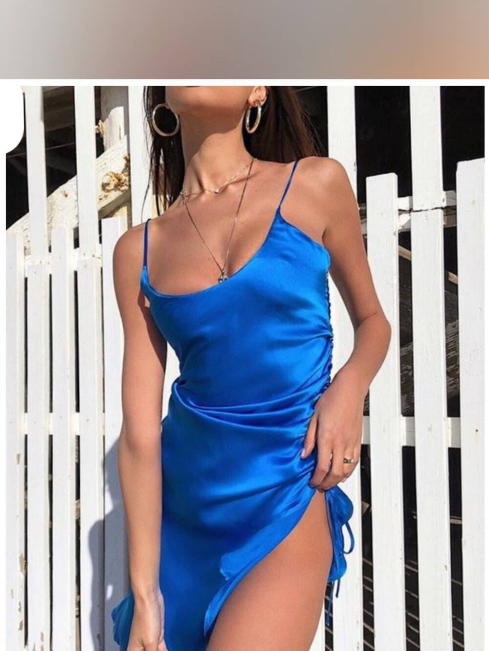 Frankie's Bikinis Aiello silk Cobalt Cinch Slit Mini Dress S
